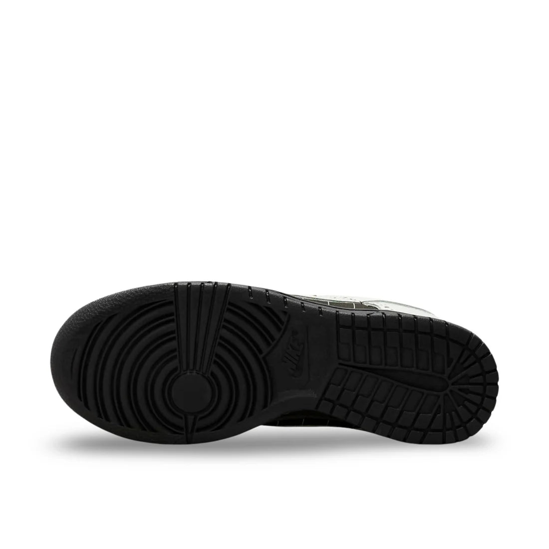 Nike Dunk Low LX "Summit White and Cacao Wow" sole view showing durable brown rubber outsole with classic pivot circle pattern for traction