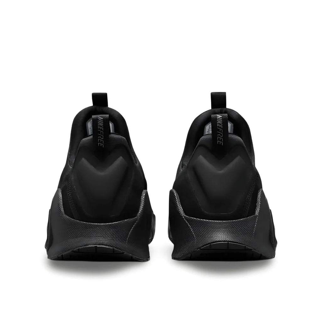 A view of Nike Free Metcon 6 "Full Black" shoe highlighting black mesh upper