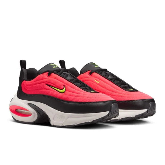 Front view of Nike Air Max Portal "Black Volt" sneaker in black with Volt lacing, showcasing breathable mesh and modern design