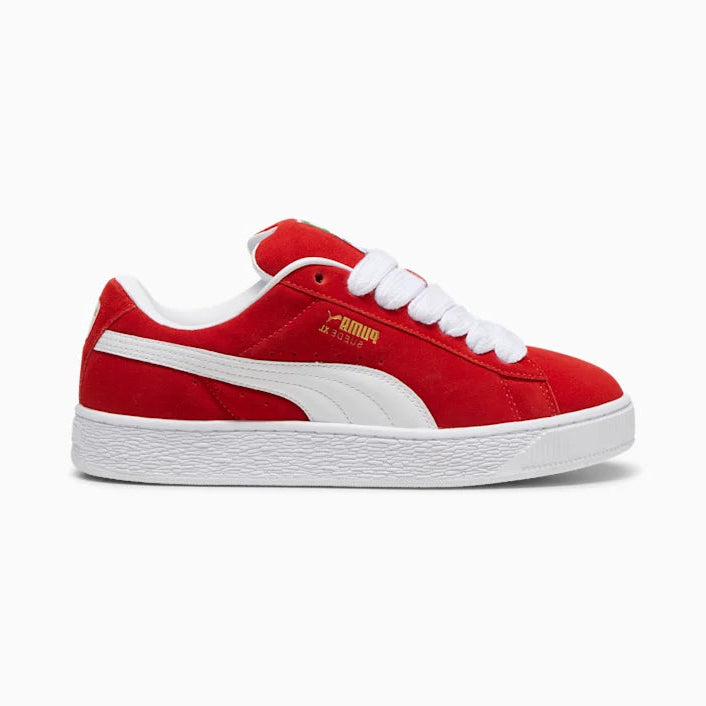 Red and white Puma suede xl sneaker on a white background